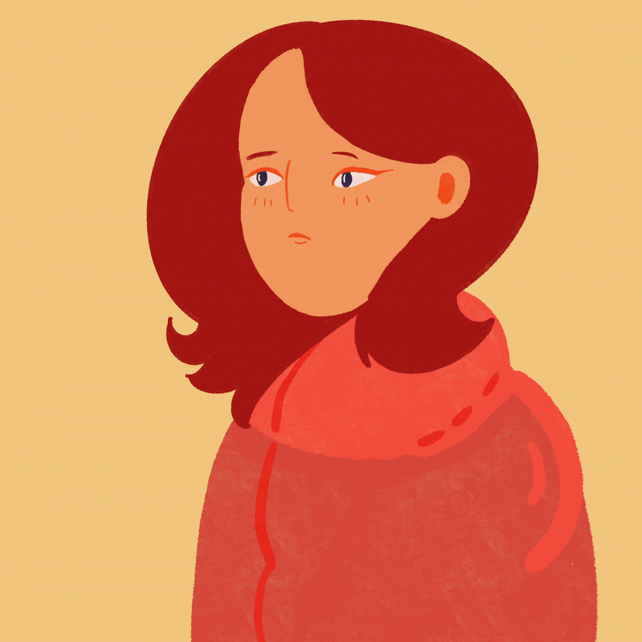 Illustration animée d'une jeune femme qui pleure avec les cheveux aux vents.