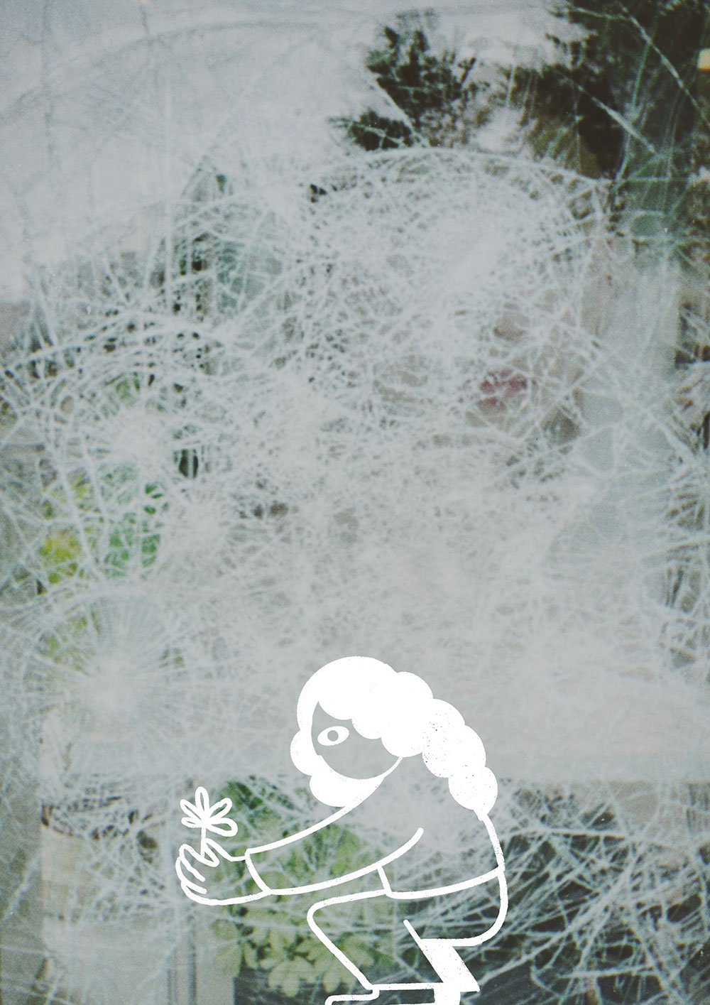 Illustration d'un bouquet de fleur, sur fond noir ou en dessous le mot Sad Flowers est écrit.