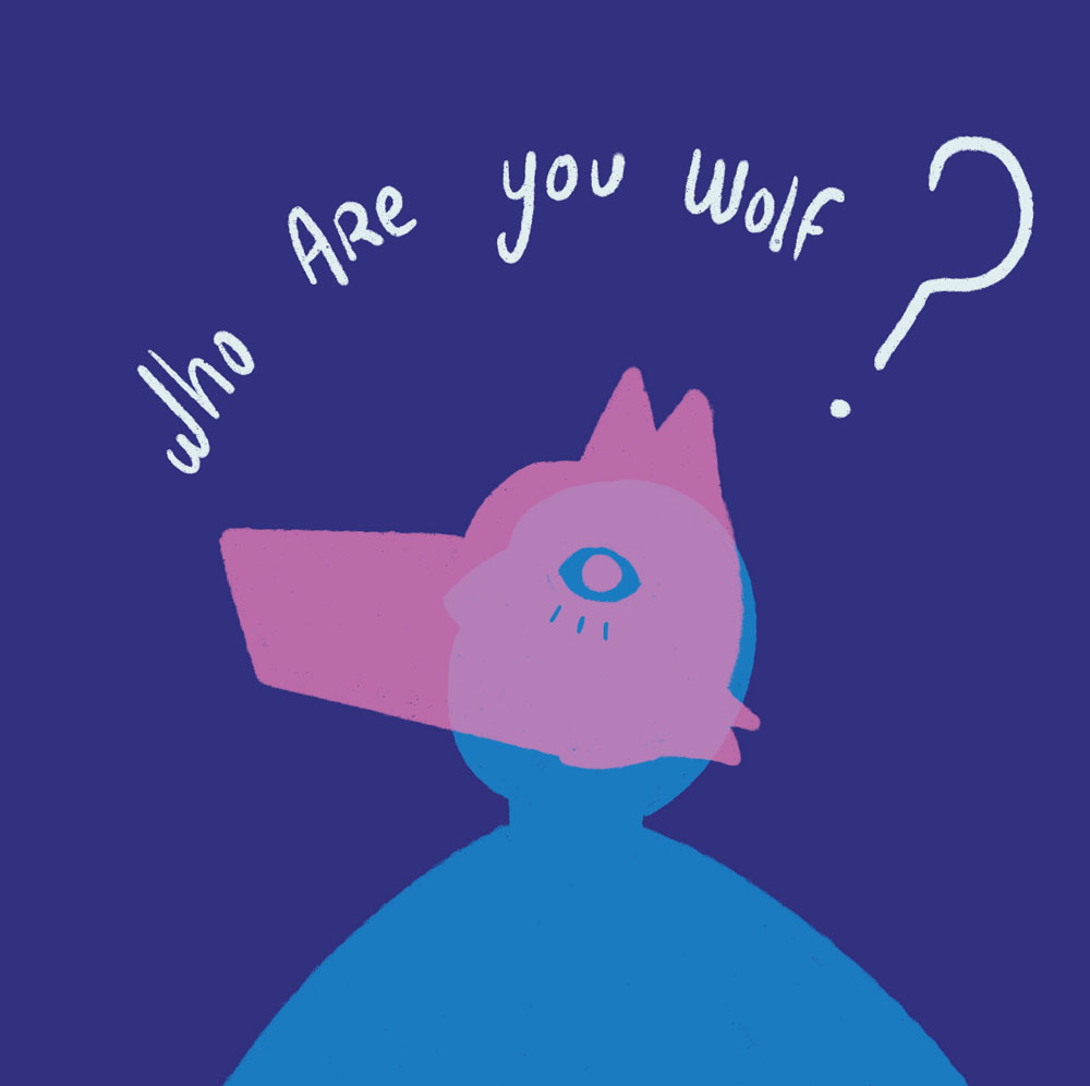 Illustration d'un Homme Loup, couleurs violette.