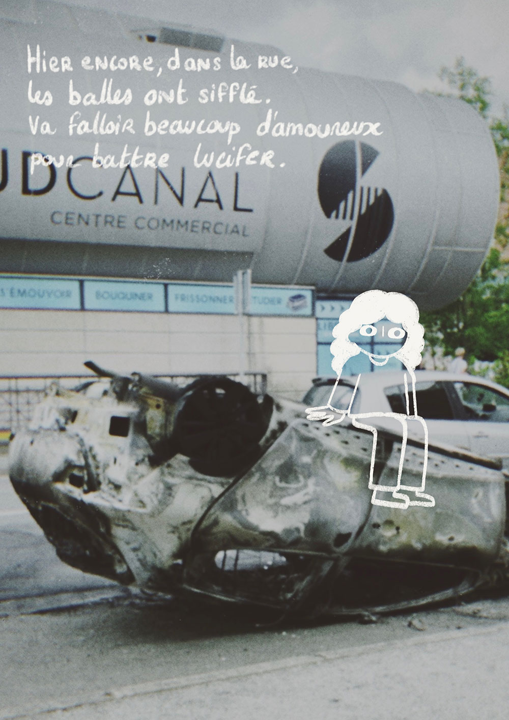 Illustration inspirée de la série Hauting of hill House, où l'on retrouve une jeune femme entrant dans une salle par une porte rouge, un jeune homme essaie de la rattraper.