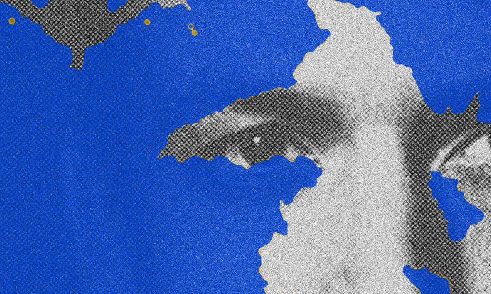 Image d'un des visuels finaux pour la réalisation de l'affiche. Celle ci comporte le héros de la pièce, ou des papillons de rorschach sont supperposé par dessus lui.